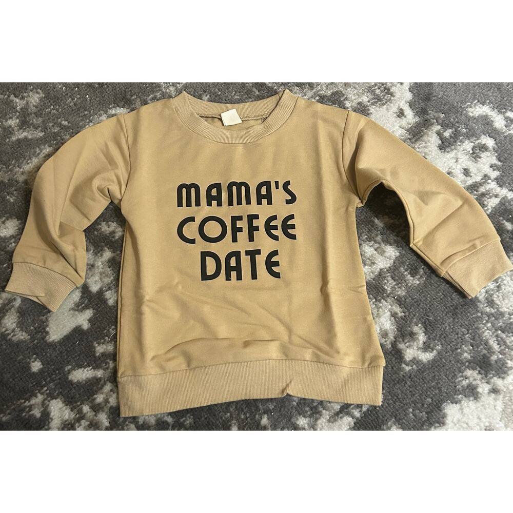 Boys Tan Long Sleeve Top "Mama's Coffee Date" 4t (NWT)